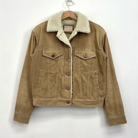 ASOS Sherpa Trim Retro 70s Corduroy Cotton Boxy Trucker Pockets Jacket Size US2 - Picture 1 of 10